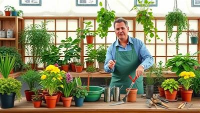 An online gardening workshop scene with a variety of potted plants, gardening tools, and a virtual gardening expert demonstrating pruning techniques, potting tips, and plant care advice, creating an interactive and educational gardening experience.