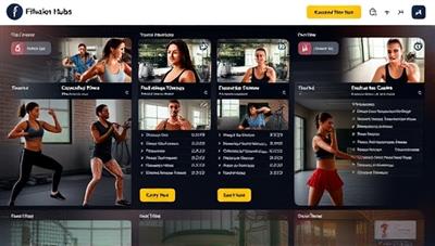 A dynamic visual of a virtual fitness studio with diverse participants engaging in live workout sessions, following personalized fitness plans, and receiving coaching from virtual trainers, conveying the energy, motivation, and community spirit of FitFusion Hub's online fitness challenges and coaching services.