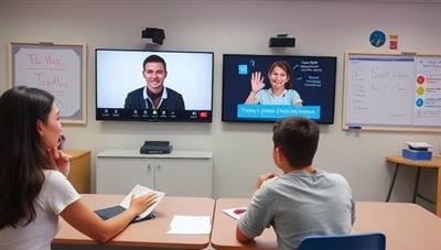 An engaging virtual classroom setting with a student and tutor interacting in real-time through video conferencing, digital whiteboards, and interactive learning materials, illustrating the personalized and dynamic tutoring experience offered by TutorMatch Connect.
