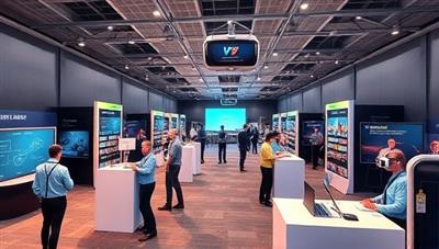 An immersive VR environment featuring a virtual job fair with digital booths, avatars representing job seekers and recruiters interacting, and engaging presentations happening simultaneously, illustrating the dynamic and interactive nature of the VR career expo experience.