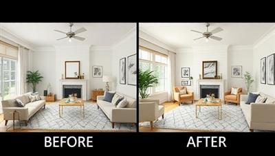 A virtual living room design transformation showcasing before and after visuals, highlighting the impact of professional interior design expertise in creating a functional and aesthetically pleasing living space, symbolizing the potential of virtual interior design consultations in home transformation.