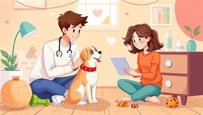 A heartwarming digital illustration capturing a virtual pet training session, with a professional trainer guiding a pet owner through positive reinforcement techniques, surrounded by playful pet toys, treats, and a happy pet, portraying the joy and learning in virtual pet training consultations.