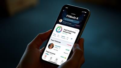 An engaging image of a smartphone displaying the FitBuddy AI app interface, with personalized workout recommendations, progress tracking visuals, and motivational quotes, creating an immersive and supportive fitness environment for users.
