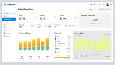 A sleek and modern dashboard interface displaying financial data and charts specific to freelance income streams, tax estimates, and retirement savings goals, designed with a user-friendly layout and intuitive navigation for solo workers on the SoloSaver Hub platform.