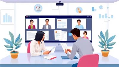A dynamic visual of a virtual collaboration space on FreelanceFunds platform, showcasing freelance accountants and clients interacting through video calls and exchanging financial documents, symbolizing the flexibility and efficiency of the online accounting marketplace.