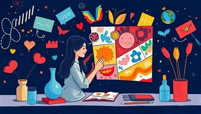 An evocative illustration of a virtual art therapy session with a therapist guiding a client through a creative art activity, expressing emotions through colors and shapes, symbolizing the healing and transformative power of art therapy offered by the platform.