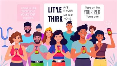 A vibrant and energetic digital illustration of a diverse group of people working out together virtually, with motivational quotes and fitness trackers in the background, conveying a sense of community and progress.