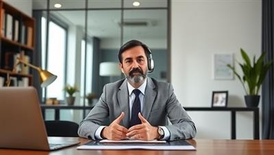 An image of a virtual legal consultation setup with a professional attorney providing advice on a real estate contract via video call, illustrating the convenience and expertise of online legal services.