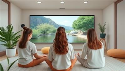 A virtual mindfulness session scenario with students engaging in guided meditation and wellness practices through the digital platform, surrounded by calming visuals and nature sounds, creating a serene and supportive environment for mental health education and well-being.