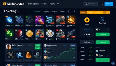 A digital marketplace interface displaying a variety of in-game assets, virtual currencies, and collectibles available for blockchain-based trading, with transparent transaction histories and secure encryption features, highlighting the platform's reliability and transparency.