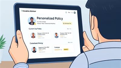 An illustrative depiction of InsureMatch Advisor as a virtual insurance advisor presenting personalized policy recommendations to a customer on a tablet screen, showcasing the intelligent and tailored nature of the recommendation engine in simplifying insurance choices for consumers.