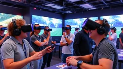 An exciting VR gaming setup with players wearing headsets and interacting with virtual environments, showcasing the thrill and immersion of the gaming experience.