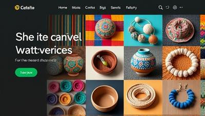 A vibrant online marketplace homepage featuring a curated selection of artisanal products, including colorful handwoven textiles, intricate ceramic pottery, and delicate handmade jewelry, displayed in a visually appealing grid layout that celebrates craftsmanship and creativity.