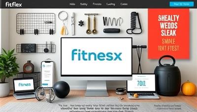 An array of digital fitness tools, workout equipment, healthy meal options, and motivational quotes displayed on a virtual fitness coaching platform interface, illustrating the convenience and expertise of FitFlex Virtual Coaching in helping clients achieve their fitness goals from the comfort of their homes.