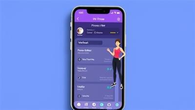 A smartphone displaying a fitness app with a personalized workout plan, accompanied by a virtual trainer avatar guiding a user through exercises, emphasizing convenience and personalization.