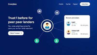 An online platform interface showcasing borrowers and lenders connecting through a secure network, with visual representations of loan offers, interest rates, and repayment schedules, emphasizing transparency and trust in peer-to-peer lending.