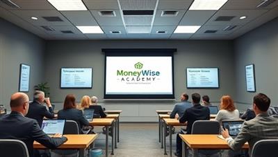 An inspiring visual of a virtual classroom setting on the MoneyWise Academy platform, featuring interactive courses, quizzes, and live sessions with renowned financial experts, with subscribers actively participating and learning, creating a dynamic and enriching educational experience.
