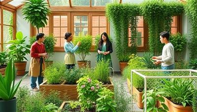 A virtual garden oasis scene with avatars tending to their plants, exchanging gardening tips, and showcasing their lush greenery in a vibrant and eco-conscious community setting, inspiring sustainable living and connection through gardening.