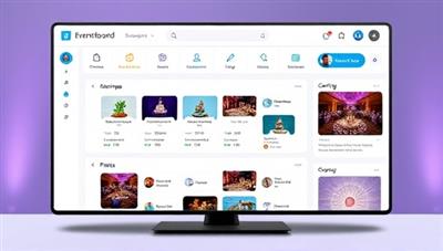 An engaging visual representation of a virtual event planning dashboard, showcasing various event elements, such as seating arrangements, catering options, and decor choices, to convey the ease and efficiency of organizing events online.