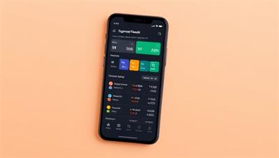 A smartphone screen displaying the ExpenseTrackr app interface with colorful graphs and charts showcasing expense categories and budget tracking, symbolizing ease and efficiency in managing finances.