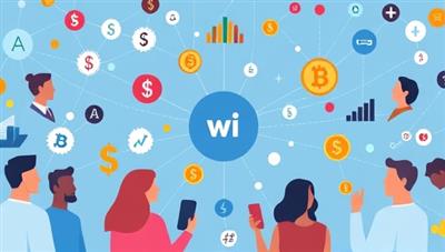 An interconnected network of diverse individuals exchanging digital currency icons, stock symbols, and investment graphs, symbolizing the collaborative and inclusive nature of WealthWise Connect's peer-to-peer micro-investment platform.