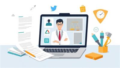 An illustrative representation of a virtual legal consultation session on the LegalEase Connect platform, featuring a lawyer providing legal advice to a small business owner via video call, surrounded by legal documents, business contracts, and digital tools, symbolizing the professional support and legal guidance available to entrepreneurs and startups.