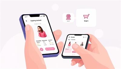 An engaging illustration of a virtual shopping assistant interacting with a user on a smartphone screen, displaying personalized product recommendations and a sleek, user-friendly interface.