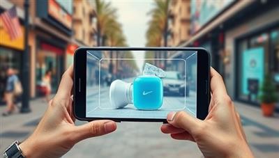 An engaging AR advertisement where a virtual product is seamlessly integrated into a real-world environment, captivating viewers and showcasing the interactive nature of AR advertising.
