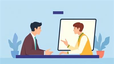 An illustration of a virtual mediation session on the online platform, showing two parties engaged in a video call with a mediator facilitating the discussion, symbolizing fair and efficient conflict resolution in a digital environment.