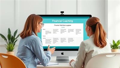 A virtual financial coaching session with a coach guiding a client through a financial wellness plan on a computer screen, symbolizing personalized guidance and support in financial matters.