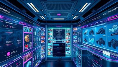 An immersive digital marketplace within CryptoCollect Exchange showcasing a variety of virtual assets, from rare skins and collectibles to in-game items, all securely stored and verified through blockchain technology, featuring a futuristic interface with transparent transaction histories and real-time asset values, illustrating the transparency and security of the platform.