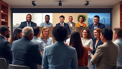 An engaging visual of a diverse group of people, including lawyers and individuals, coming together in a virtual space to discuss legal matters, exchange knowledge, and support each other, symbolizing community empowerment and collaboration in legal aid.
