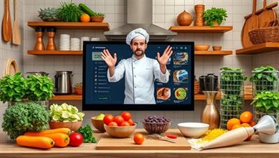 An inviting kitchen setting with a chef leading a virtual cooking class session, showcasing fresh ingredients, cooking utensils, and a digital display of the recipe steps, creating a vibrant and interactive culinary experience that encourages creativity and culinary exploration.