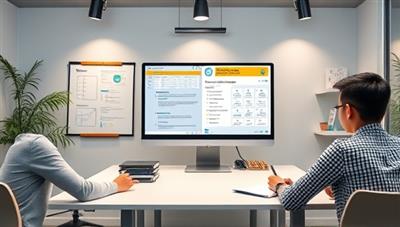 A modern and engaging virtual classroom setup with a student and tutor interacting through video chat, digital whiteboard, and educational materials displayed on a computer screen, creating an immersive online learning environment.