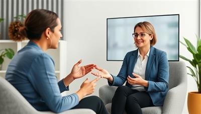 An empowering virtual coaching session scene with a career coach providing guidance and mentorship to a motivated client, discussing career goals and strategies for professional growth, illustrating the impactful career development support offered by CareerElevate Virtual.