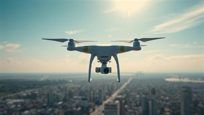 A breathtaking aerial shot captured by a drone, showing a panoramic view of a scenic landscape or urban skyline, highlighting the business's ability to provide unique and captivating visual content from above.
