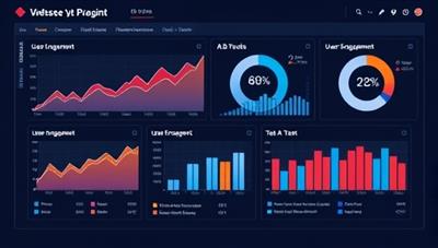 An analytical dashboard displaying website performance metrics, user engagement data, and A/B test results, visually representing the data-driven approach to web design consultancy and optimization for client success.