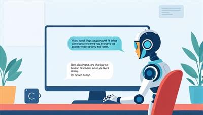 An illustration of the BotAccountant chatbot engaging with a business owner on a computer screen, displaying a conversation where the chatbot provides instant accounting advice and solutions, representing efficient and automated accounting support.