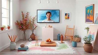 A serene virtual art therapy space with calming colors, art supplies neatly arranged, and an art therapist guiding a session through a video call, users immersed in creative expression and emotional release, conveying a sense of healing and inner peace through art.