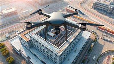 Aerial view captured by a drone showing a construction site with detailed 3D mapping overlay, highlighting the precision and accuracy of drone-based surveying services in architecture.