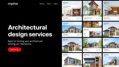 An online platform interface showcasing a variety of architectural design packages, with engaging visuals of different architectural styles and project scopes, inviting clients to explore and select their ideal design service.