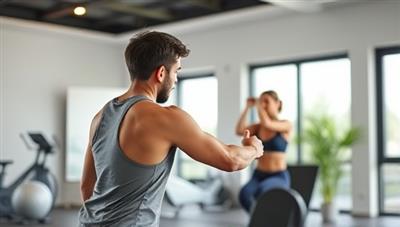 An image of a virtual fitness coach conducting a live workout session with a client via video call, showcasing the personalized and interactive nature of the coaching service.