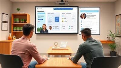 An engaging virtual classroom setting with a language tutor interacting with a student through an AI-powered interface, displaying interactive language exercises and progress metrics, showcasing a modern and effective learning environment.