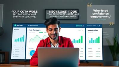 An engaging visual of a millennial professional receiving financial coaching and mentorship online, with a digital dashboard displaying budgeting tools and investment insights, accompanied by motivational quotes and success stories, inspiring confidence and financial empowerment in young adults.