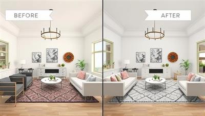 A virtual room design visualization with a before-and-after comparison, showcasing a transformed space with virtual furnishings, decor elements, and color schemes, highlighting the impact of virtual interior design expertise on creating personalized and aesthetically pleasing environments.