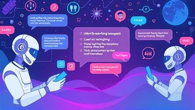 An engaging digital illustration showing AI-powered language exercises with interactive chatbots, speech recognition features, and gamified language challenges, illustrating a futuristic and immersive learning experience.
