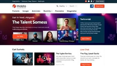 An interactive homepage featuring a dynamic showcase of talent videos, user testimonials, and a live chat support option, creating a vibrant and welcoming environment for aspiring artists and industry professionals.