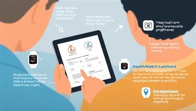 An illustrative depiction of a patient using the HealthWatch Connect platform on a tablet, checking vital signs data from a wearable device, receiving notifications from a virtual healthcare provider, and accessing educational health resources, highlighting the convenience and accessibility of remote healthcare monitoring.
