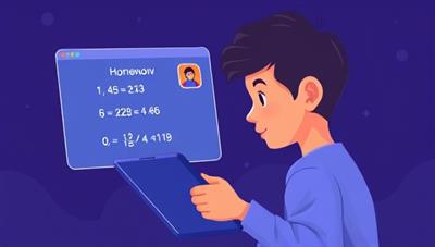 An illustration of a student using the BrainBoost AI app on a tablet, with a virtual AI tutor providing explanations and solutions to a complex math problem, showcasing the app's instant homework assistance feature in action.
