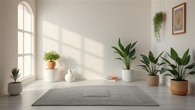 A serene digital detox space with calming colors, plants, and mindfulness tools, designed to promote relaxation and mindfulness in a tech-free environment, illustrating the essence of digital well-being and balance.